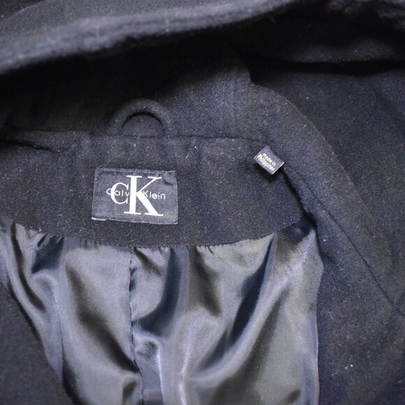 Vintage Calvin Klein Wool Hooded Long Coat Black Size 14 Medium Wool Blend - Picture 12 of 13